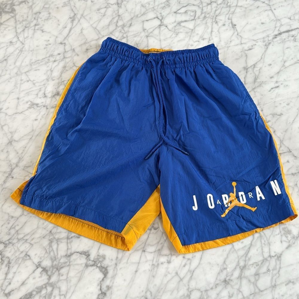 Nike Air Jordan Jumpman Basketball Shorts Blue Yellow Mens S Gym Workout Dri Fit
